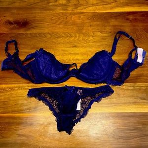 Agent Provocateur Navy Blue Lace Bra and Bikini Set